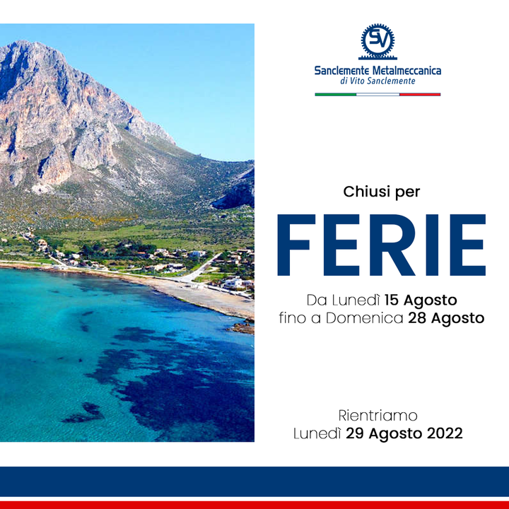 #FERIE👉Comunichiamo ai nostri cari clienti che resteremo chiusi per ferie da Lunedì 15 Agosto fino a Domenica 28 Agosto⠀