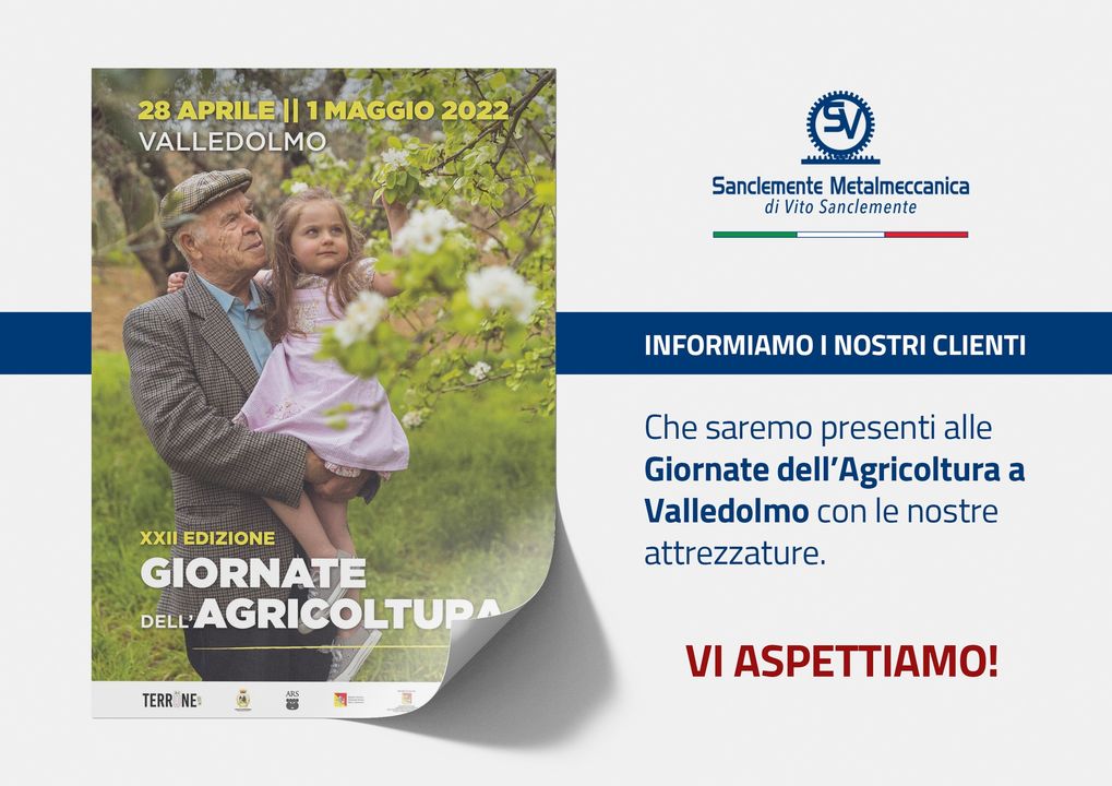 Siamo lieti di annunciarvi che parteciperemo alle Giornate dell'Agricoltura a